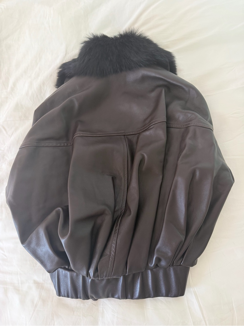 KHAITE Daemon Dark Brown Leather Bomber Jacket with Black Fur Collar NWT XS - Picture 6 of 9